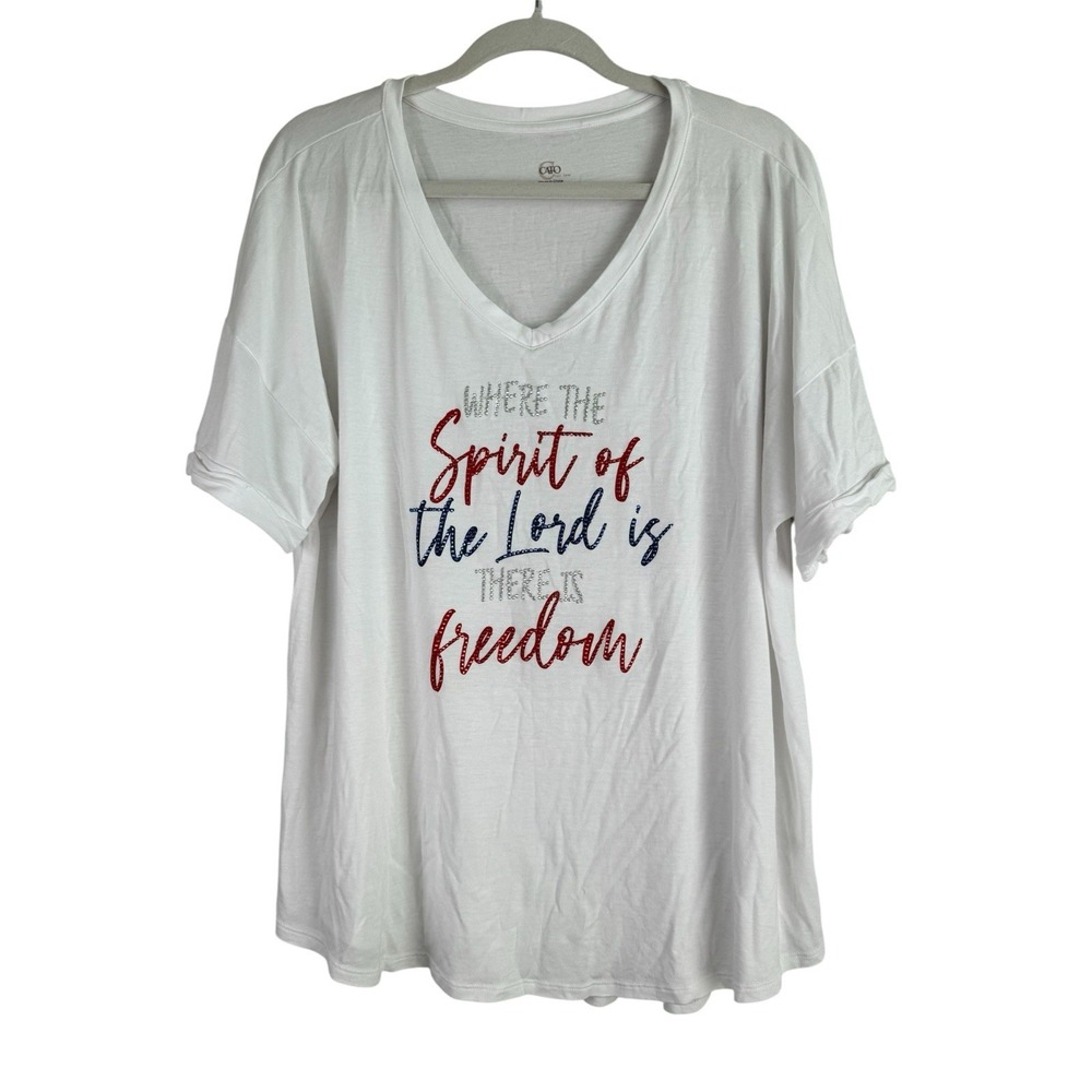 Cato Women's‎ White Where The Spirit Of The Lord Is There Is Freedom Top Size XL
